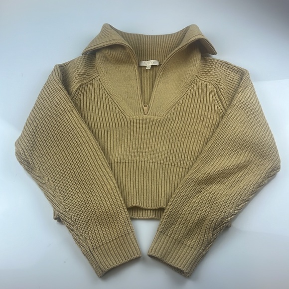 WAYF Nelle Ribbed Cropped Half Zip Sweater Top S117-40 - Picture 3 of 7